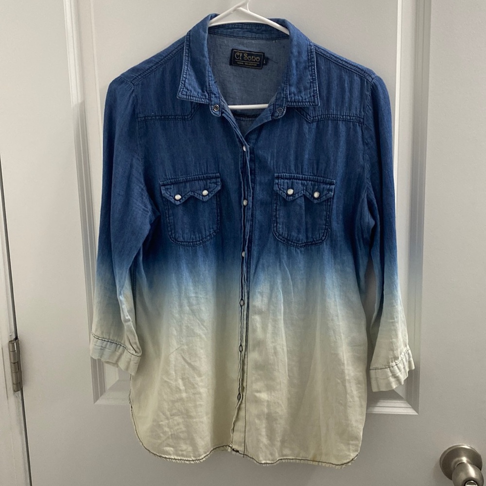 CI SONO Blue and white Denim Button Down Shirt Size L